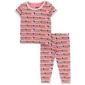 NEW KICKEE kids' bamboo print pajama set in desert rose indian train